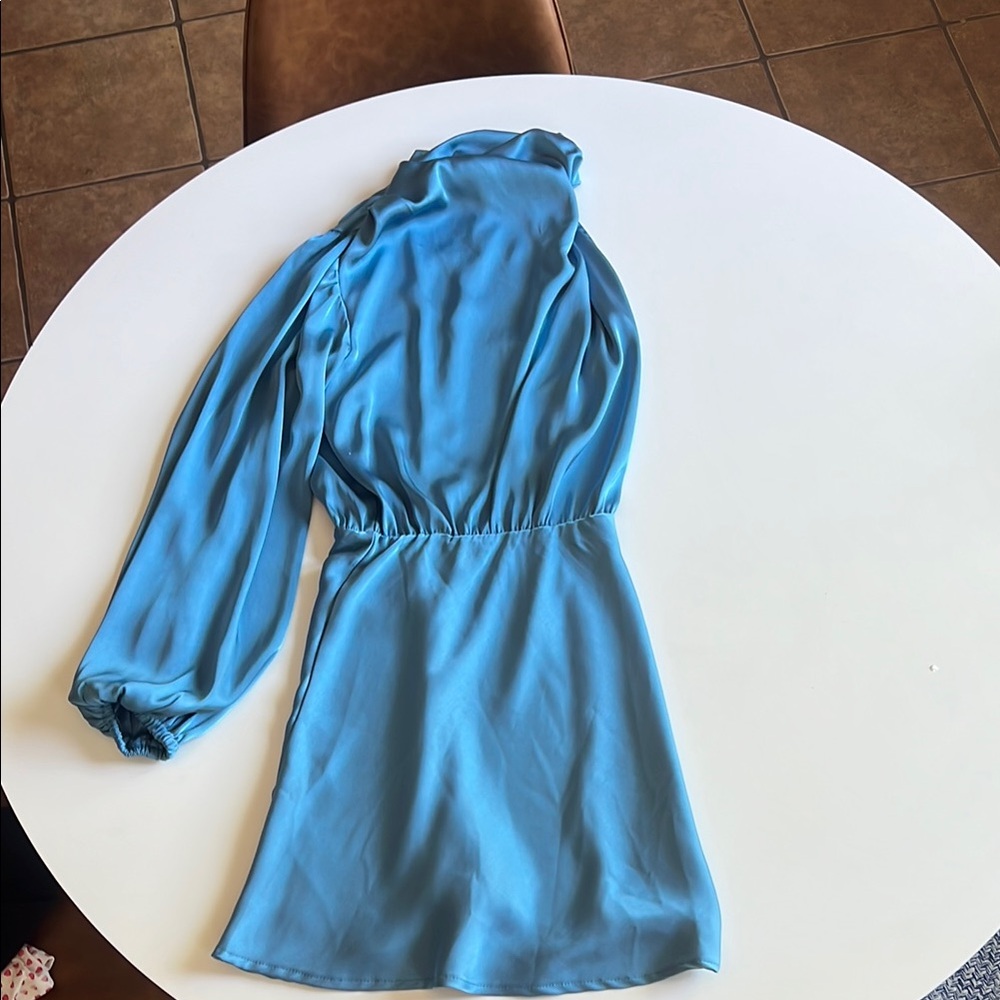 Hello Molly blue satin one sleeve dress